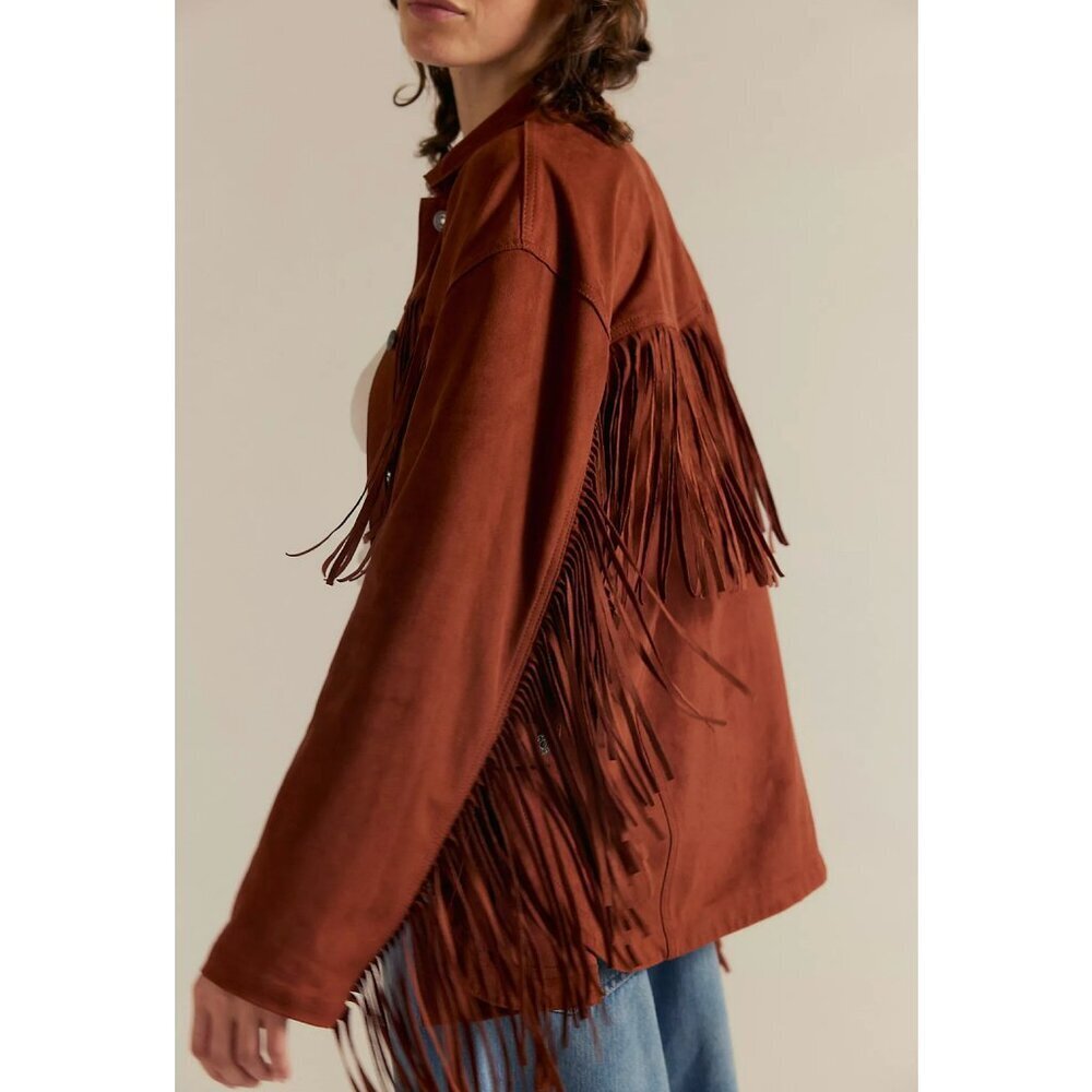 NWT Free People Fringe Out Vegan Suede Jacket Red Mahogany Medium - Picture 3 of 12